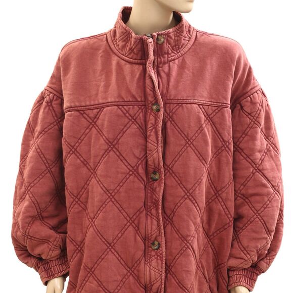 Free People Juno Quilted Jacket Top Bomber Oversized Buttondown Cotton M 284211 - Picture 7 of 10